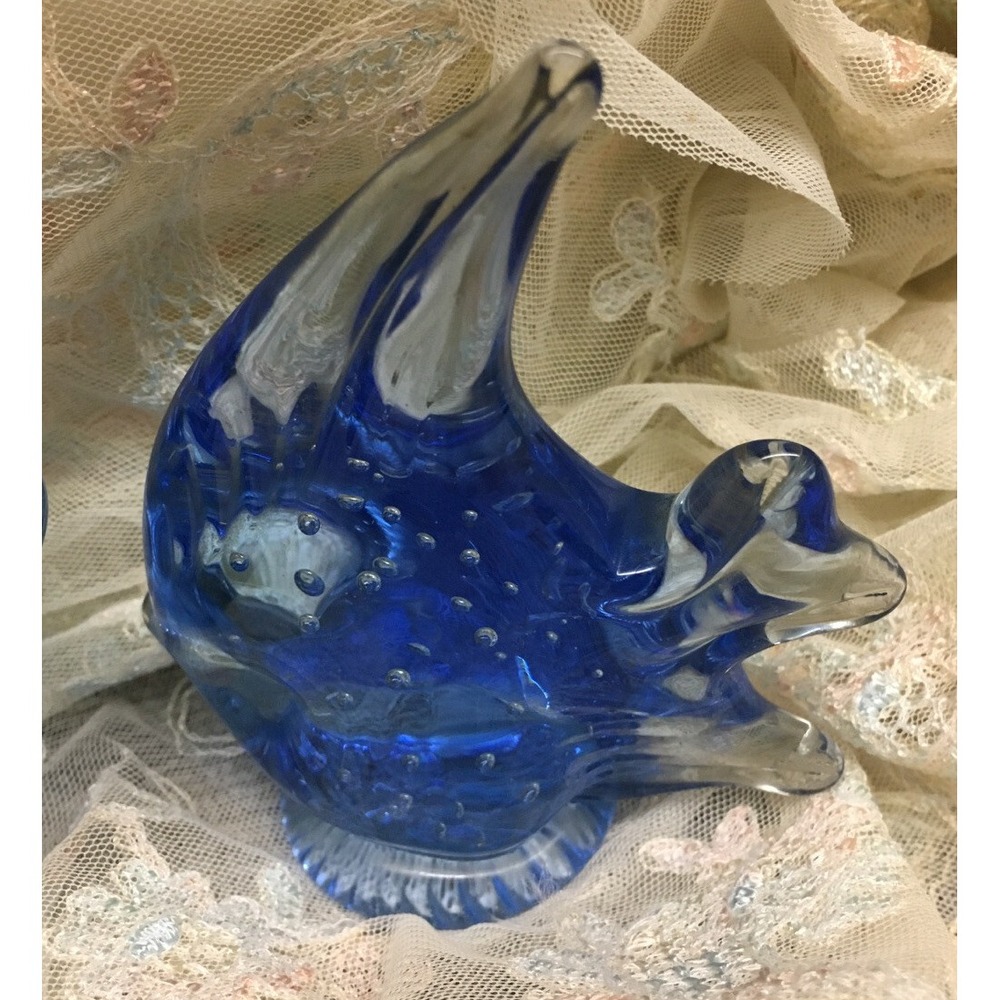 United States Commemorative Fine Art Gallery Blue Angel Fish Blown Glass